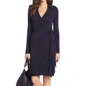 NWT Diane Von Furstenberg New Jeanne Two Matte Jersey Wrap Dress, Navy Size 8